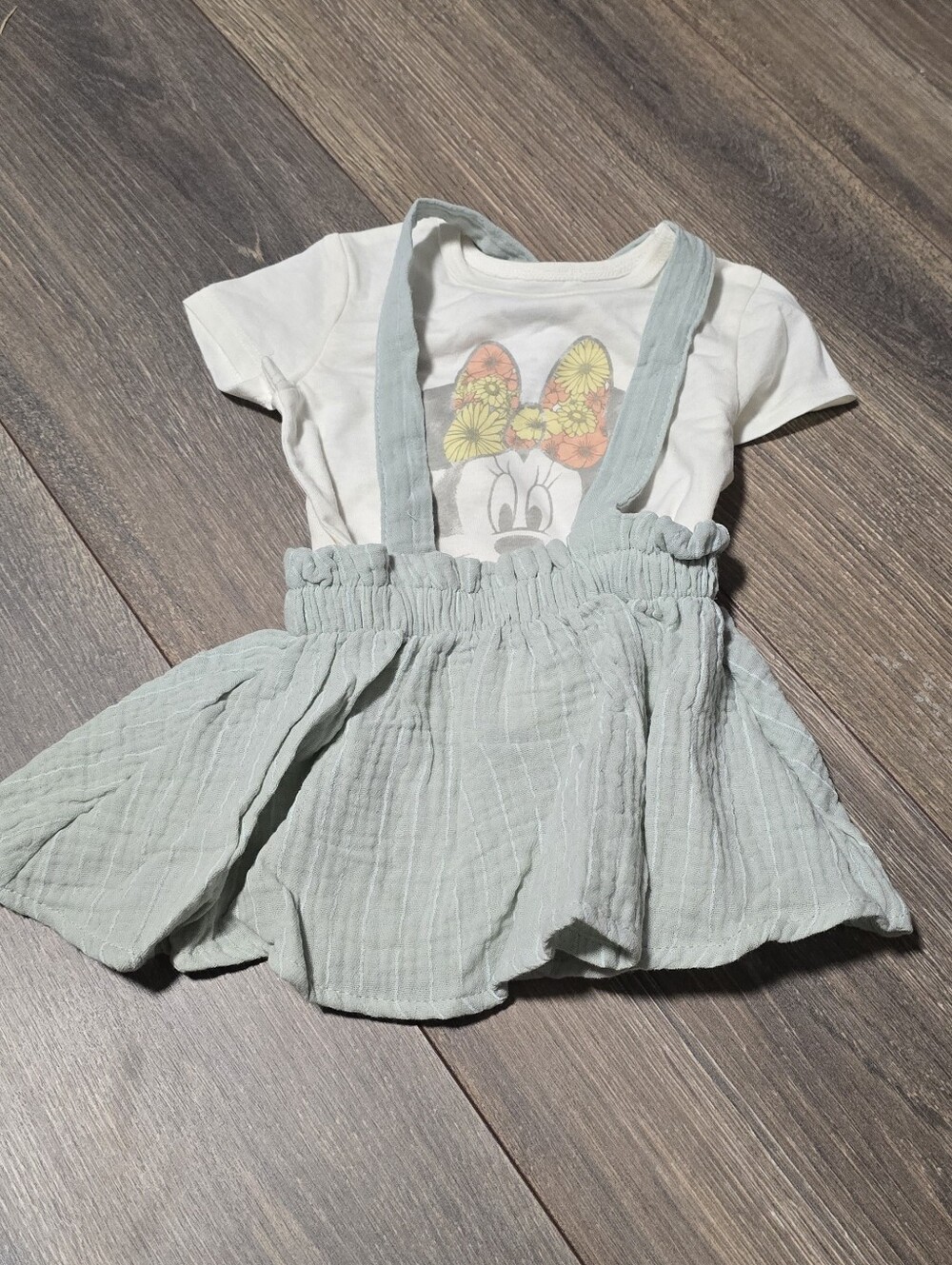 Disney NEW Minnie Mouse 2pc Cotton Blend Overall Jumper Dress Short Sleeve Top
